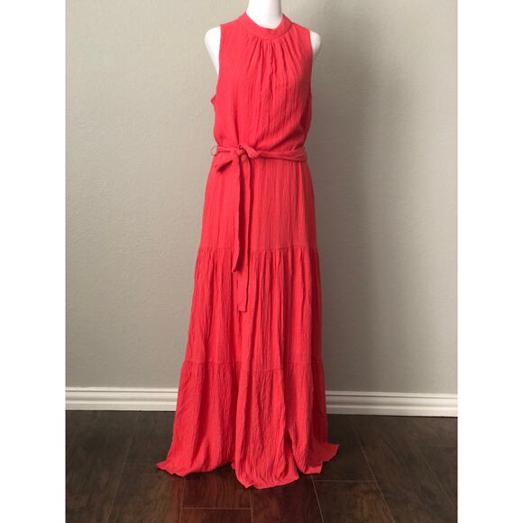 Anne Klein Women's Size 12 Tiered Tie Neck Maxi Dress in Red Pear NEW - Picture 1 of 9